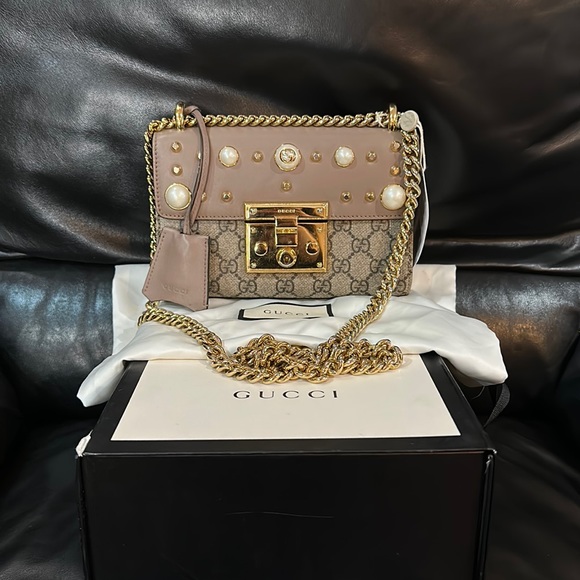 🔥🔥🔥Authentic Gucci Studded Pearl Padlock Small GG Shoulder Bag - Picture 15 of 15